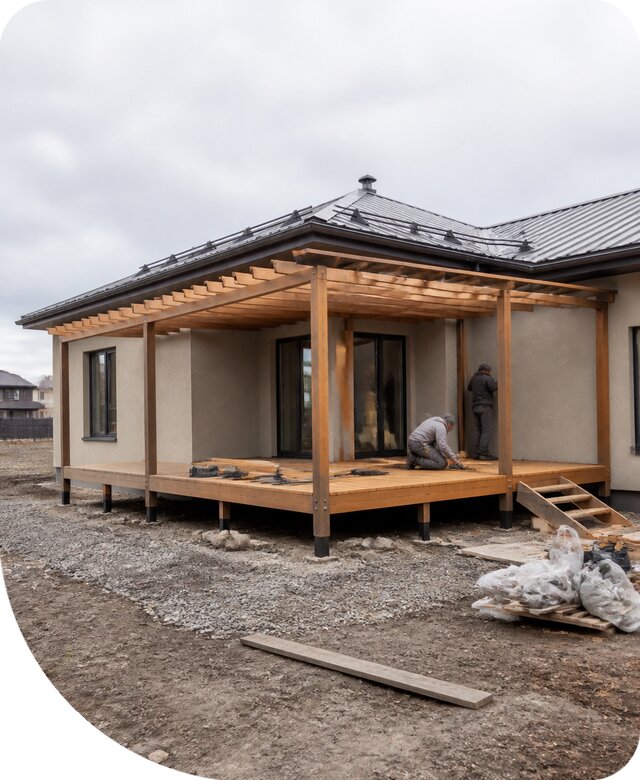Строительство угловой террасы для дома в Томске под ключ